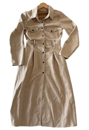 Women's Tan Long Sleeve Fitted Shirt Dress Size Small #260666 thumbnail 1