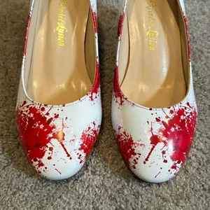 Reindee Lusion White Red Splatter Transparent Block Mid Heel RoundToe Size 5 NEW thumbnail 11