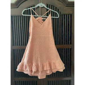 MINKPINK Pink Embroidered Mini Dress Women’s S/M Spaghetti Straps Ruffle Hem thumbnail 2