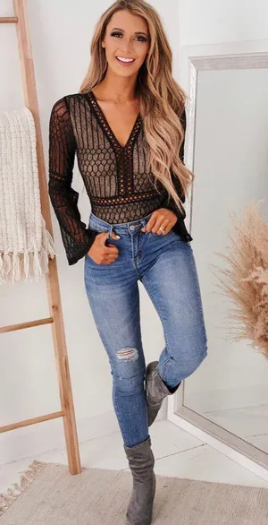Lace Bodysuit Black thumbnail 7
