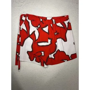 Nine West Womens Red White Abstract Floral Wrap Skort Size Medium Elastic Waist thumbnail 2