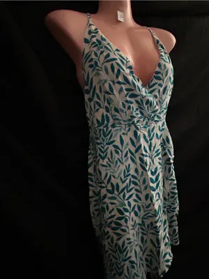 Pink Lily Sleeveless Spaghetti Strap Teal Leaf Print Wrap Romper LG thumbnail 4