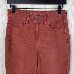 American Eagle Mom Straight Jean Corduroy Pants Stretch Size 4 Salmon Pink Rust thumbnail 4