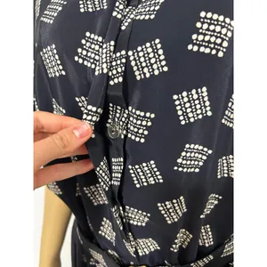 Leslie Fay Vintage Navy Blue Geometric Dot Pleated Midi Dress with Belt Size 14W thumbnail 5