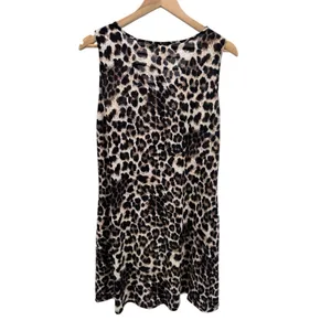 Leopard Print Mini Dress‎ L Animal Print Knit Criss Cross Neckline Casual Boho thumbnail 5