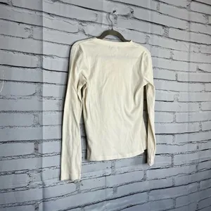 Lauren Jeans Co Ruffle Front ¼-Button Long Sleeve White Top Preppy M Blouse Y2K thumbnail 11