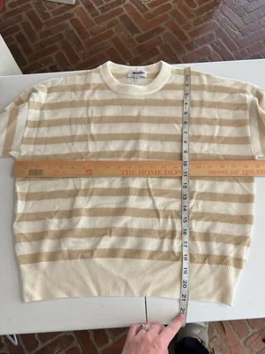 Madewell Cashmere Crewneck Sweater Women Small Ivory Biscuit Stripe NEW NY916 thumbnail 7