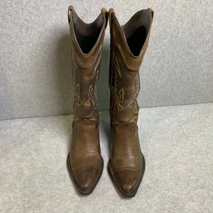 Zara Western Cowboy Boots Women's Size‎ 36 Brown Embroidered Leather Tall EUC thumbnail 6