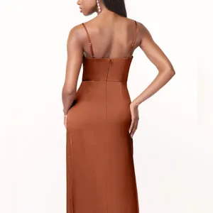 NWT Azazie Maci Bridesmaid Dress Size A6 Cedar Rose Pleated Stretch Satin Gown thumbnail 4