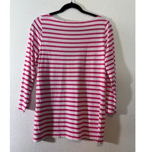Tommy Bahama Womens Size S Pink White Striped Pineapple 3/4 Sleeves Boatneck Top thumbnail 3