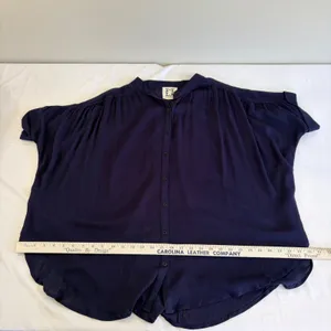 PPLA Purple Crepe Oversized Button Down‎ Blouse Short Sleeve Large Flowy Boho thumbnail 7