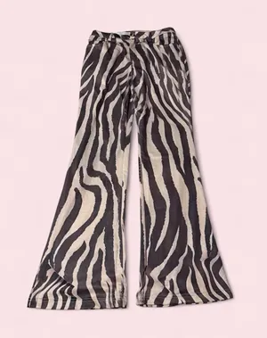 Zebra Print Flare Pants - Black & Cream thumbnail 1