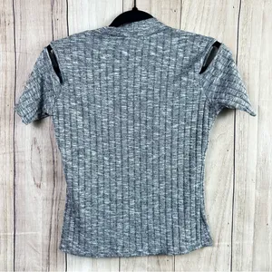Women's Off the Shoulder Short Sleeve Ribbed Top - Gray thumbnail 3