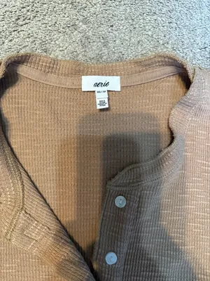 Aerie Cocoa Brown Henley Ribbed Oversized Crop Top Size XS thumbnail 2