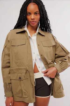 Free People OOFWEAR Oversized Khaki Cotton Rain‎ Duster Jacket Size 12 NWT thumbnail 1