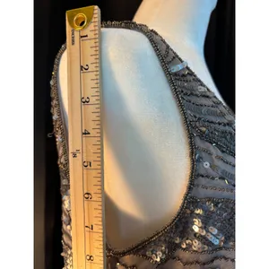 Patra Vintage Sequin Beaded Cocktail Dress Silver Art Deco Gatsby Sz 16 RN 65518 thumbnail 7