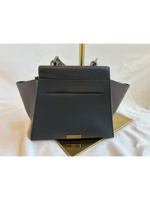 ZAC Zac Posen Black and Dark Brown Leather Structured Top Handle Bag with Detach thumbnail 2