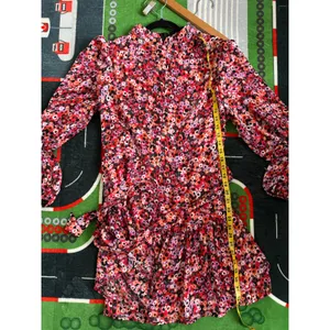 AX Paris Women’s Floral Long Sleeve Mini Dress Size‎ 14 Red Pink Ruffle Hem thumbnail 7
