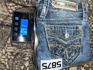 Rock Revival Denim Women’s Size 26 Blue Straight Leg Distressed Embellished Flap thumbnail 13