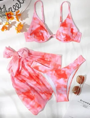 SheIn Pink Tie Dye Bikini Set thumbnail 1