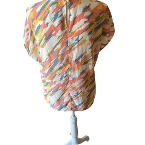 Gilli Womens Blouse Peach Blue Watercolor Abstract Print Dolman Sleeve Layering thumbnail 4