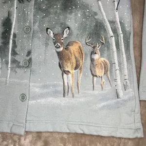 Vintage Artisans Deer Winter Scenic Cardigan Small Woodland Cabincore Pockets thumbnail 4
