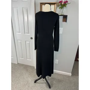 Scoop Womens Black Ribbed Knit Tie Front Midi Dress XL 16-18 Long Sleeve thumbnail 2