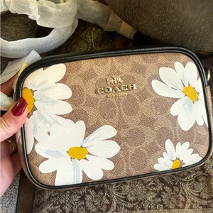 Coach Authentic Signature floral canvas/ smooth leather top zip Crossbody thumbnail 1