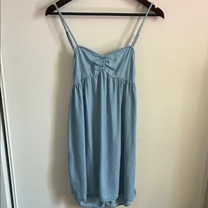 SO Light Blue Chambray Denim Babydoll Mini Sundress Tunic Tank thumbnail 11