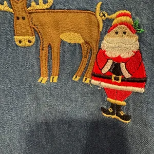 Holiday Time Christmas Santa‎ Reindeer denim button down long sleeve thumbnail 3