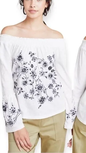 Anthropologie Annie Embroidered Off-The-Shoulder Blouse Size M Boho thumbnail 1