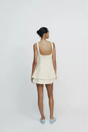 Zara mini dress casual off white ivory pleated skirt bodycon casual party thumbnail 14