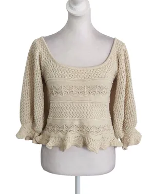 Lucy Paris Beige Knit Cropped Sweater with Puffy Sleeves Size XS thumbnail 1