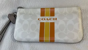 Coach Varsity Large Wristlet Chalk with Orange and Yellow Stripes thumbnail 1