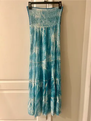 Chaudry Strapless Turquoise Maxi Dress with Smocked Bodice thumbnail 4