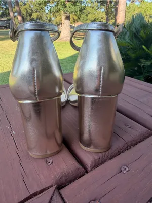 Nine West Toniann Gold Metallic Ankle Strap Block Heel Sandals 9M $99 Retail thumbnail 7