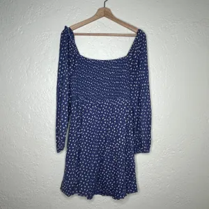 AE Floral Women's Blue Ditsy Flower Smocked Long-Sleeve Ruffle Mini Dress Medium thumbnail 4