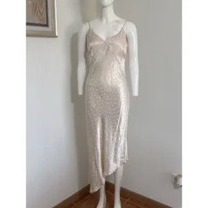 Lovestitch Midi Slip Dress M Beige Polka Dot Asymmetric Hem Boho Summer Wedding thumbnail 2