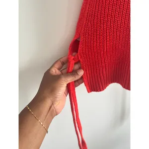 LOFT Sleeveless Knit Tunic‎ Top Red Side Tie Ribbed Sweater Tank XS thumbnail 7