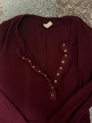 Red Free People Long Sleeve Henley Top thumbnail 2