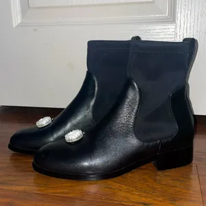 💙💖 PinkPunkPlank Black Celestial Leather‎ Chelsea Whimsigoth Boots Gothic thumbnail 2