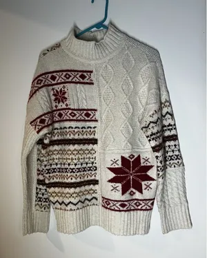 American Eagle AE Mock Neck Jumper Fair Isle Chunky Sweater Size Small S Holiday thumbnail 1