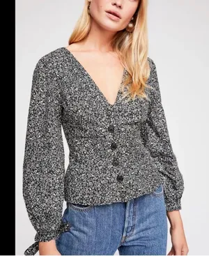 Free People Sienna Floral Smocked Bohemian Blouse thumbnail 1