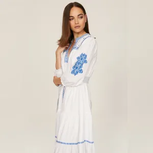 Shoshanna Leilani Dress Optic White Blue Embroidered Midi Dress‎ size 4 thumbnail 2