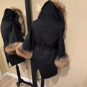 Raccoon Fur Flare Sleeve Parka Coat Jacket Winter Coat Trench Puffer Hooded Coat thumbnail 3