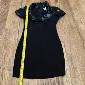 Womens Police Officer Costume Mini Dress Black Faux Leather Trim Small thumbnail 9