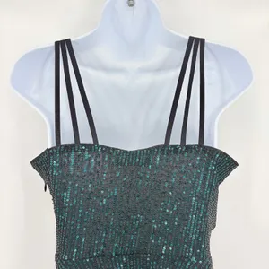 Grace Karin Y2K Sequin Top Sz S Teal Strappy Peplum Clubwear Indie Holiday Glam thumbnail 7