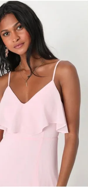 LULU's Prom Wedding Bridesmaid Sexy Elegant Ruffle Romantic Flowy Maxi Dress thumbnail 1