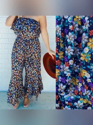 Umgee Women's Floral Boho Cropped Slip On Ruffle Jumpsuit 1X Strapless Vacay thumbnail 9