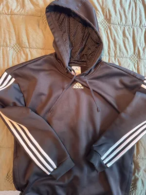 Adidas Black Pullover Hoodie with White Stripe Detail thumbnail 1